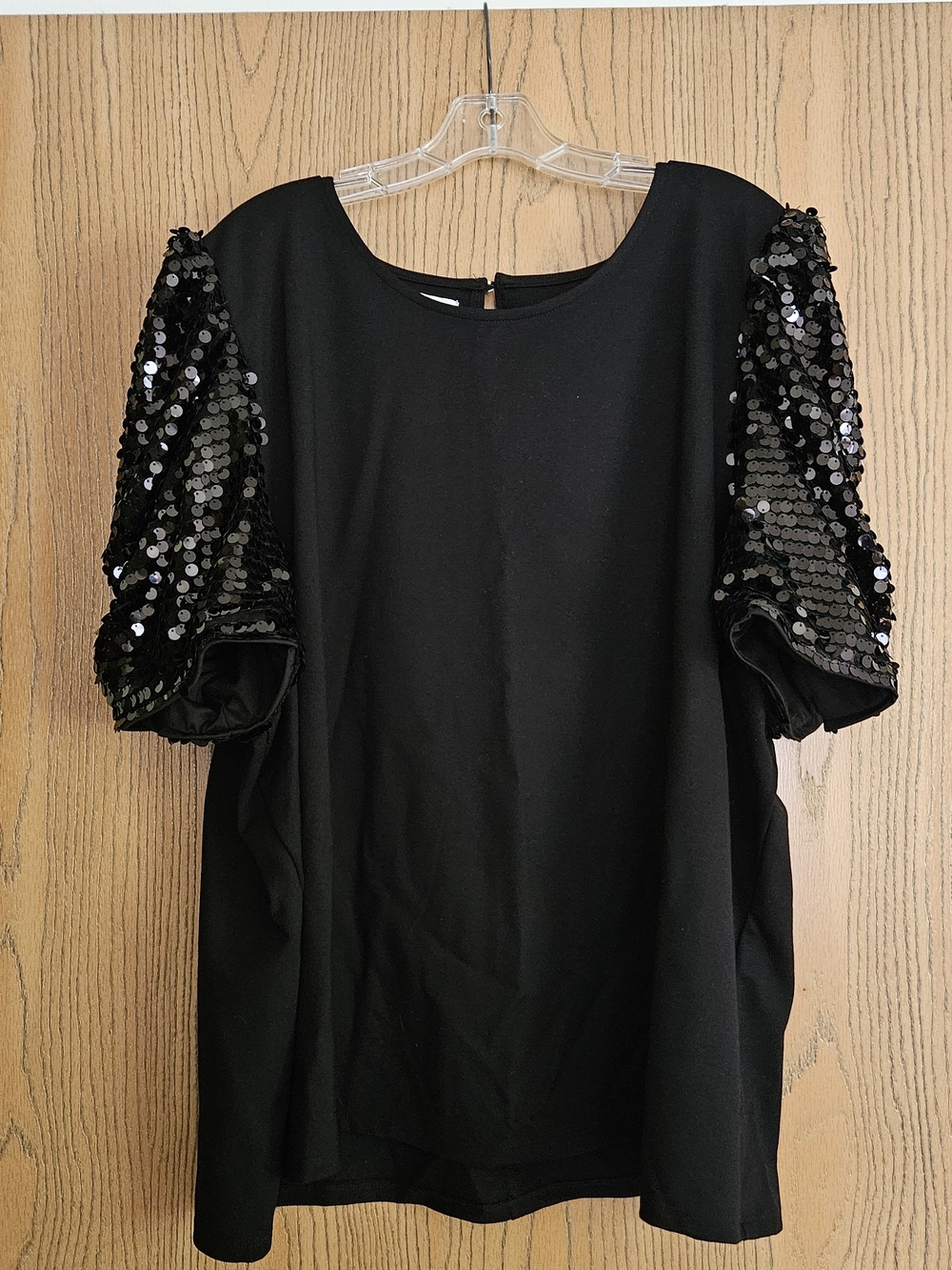 Maurices Black Top with Sequin Puff Sleeves